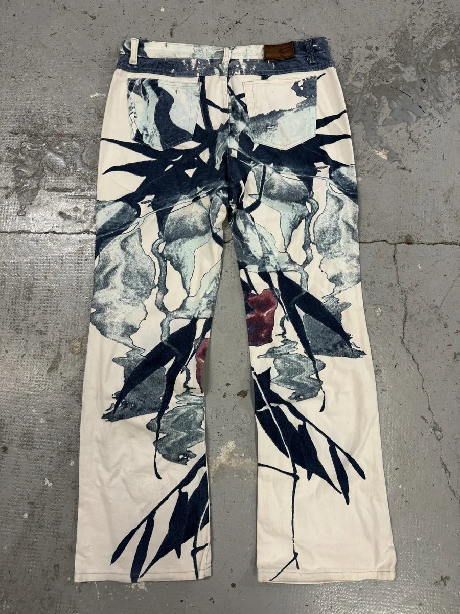 2000s Cavalli White Floral Spectrum Relaxed Straight Pants FxLKqCn 1