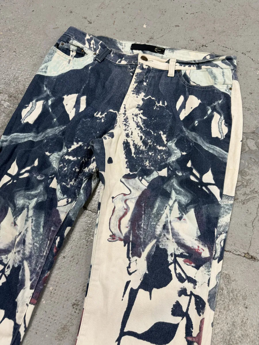 2000s Cavalli White Floral Spectrum Relaxed Straight Pants FxLKqCn 10