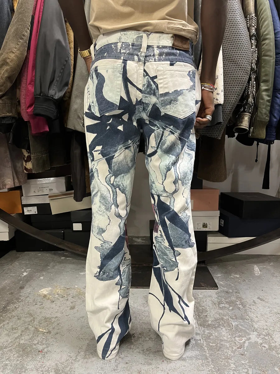 2000s Cavalli White Floral Spectrum Relaxed Straight Pants FxLKqCn 3