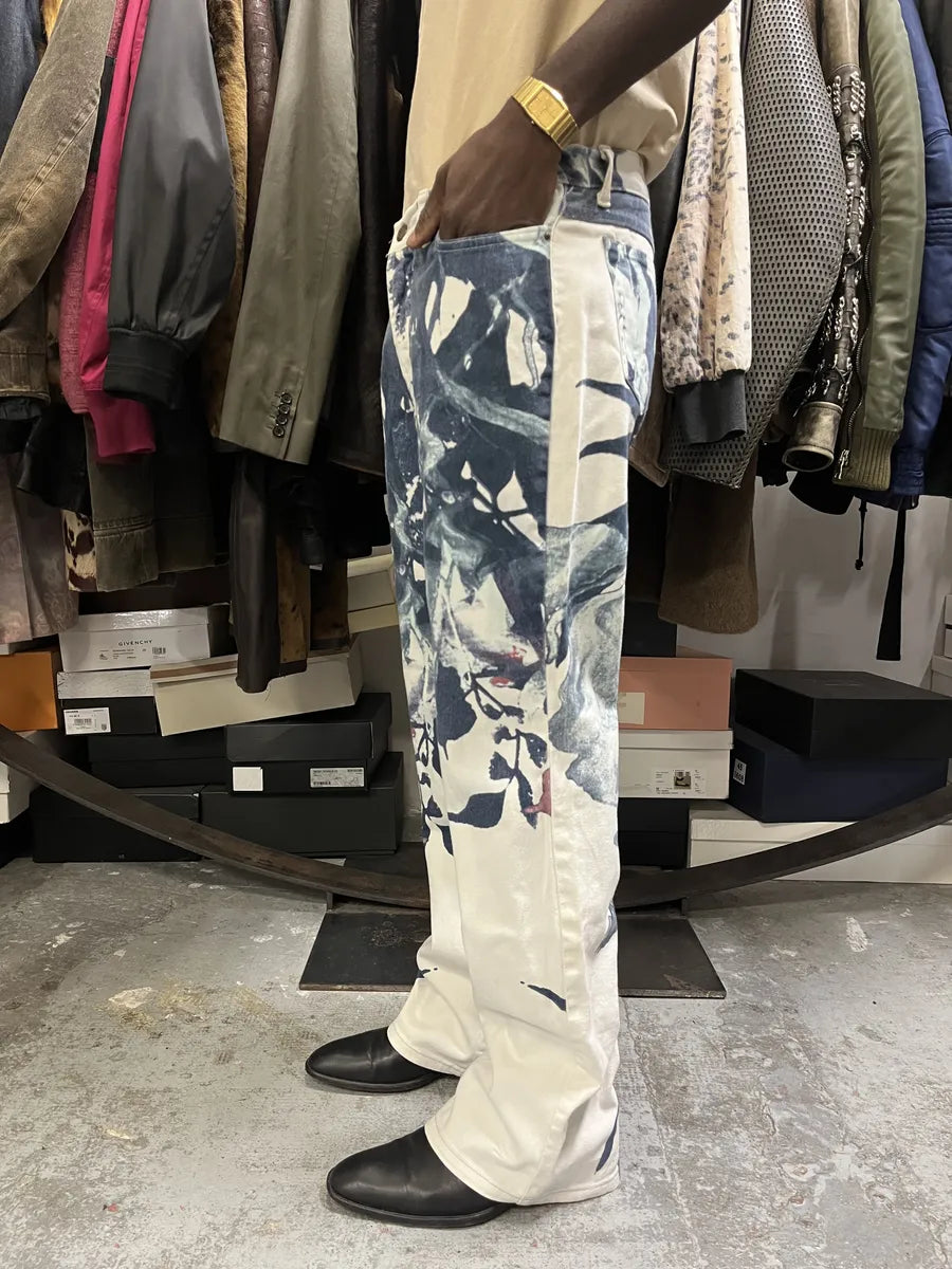 2000s Cavalli White Floral Spectrum Relaxed Straight Pants FxLKqCn 4