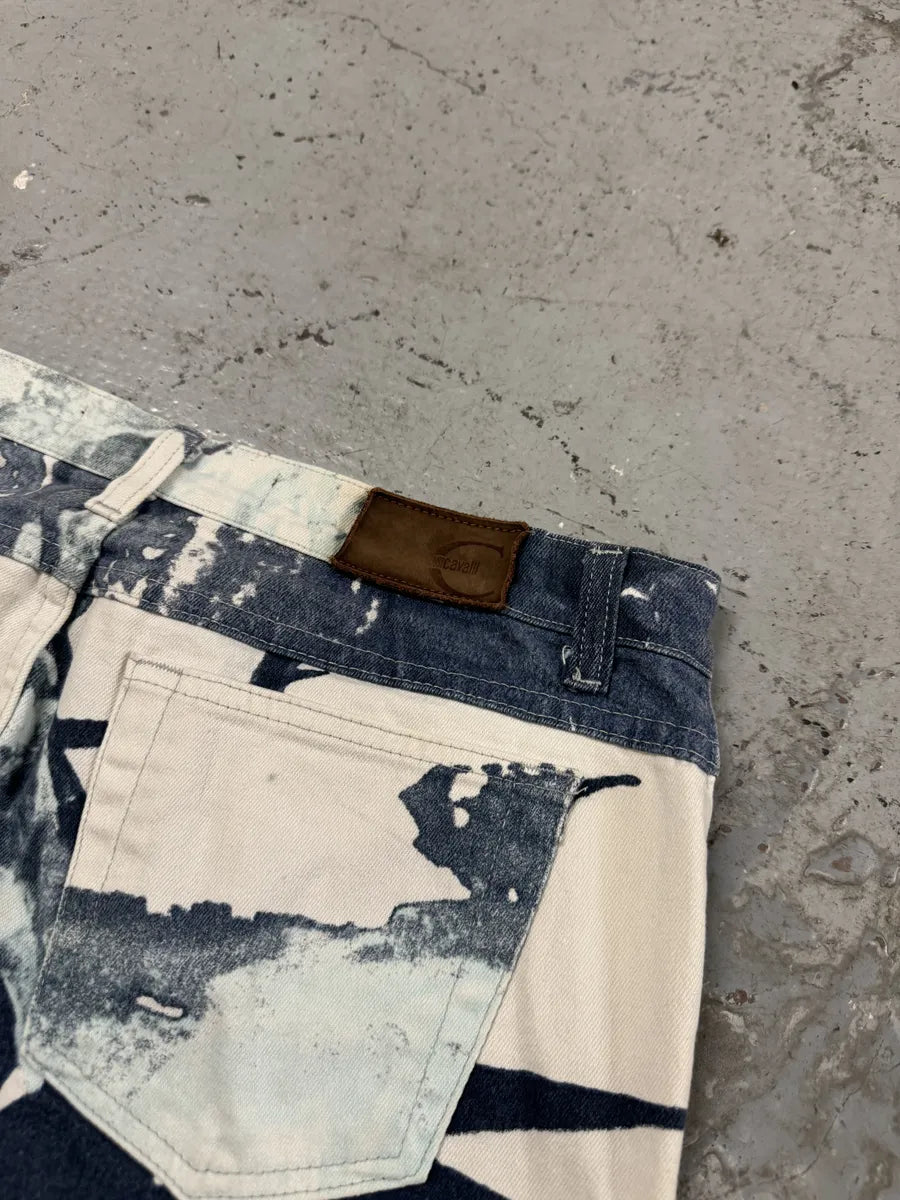 2000s Cavalli White Floral Spectrum Relaxed Straight Pants FxLKqCn 5