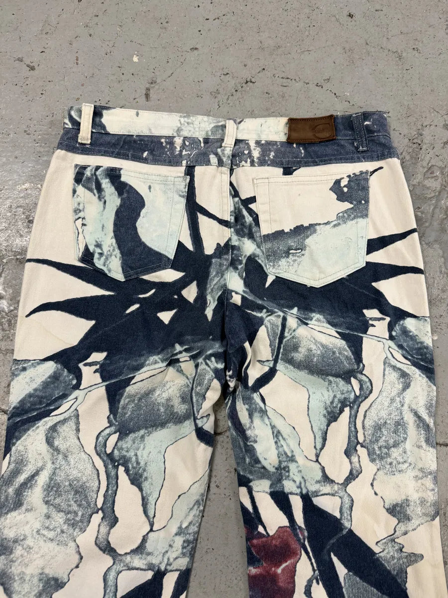 2000s Cavalli White Floral Spectrum Relaxed Straight Pants FxLKqCn 6