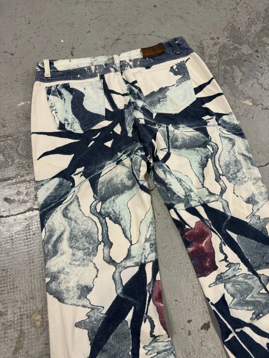 2000s Cavalli White Floral Spectrum Relaxed Straight Pants FxLKqCn 7