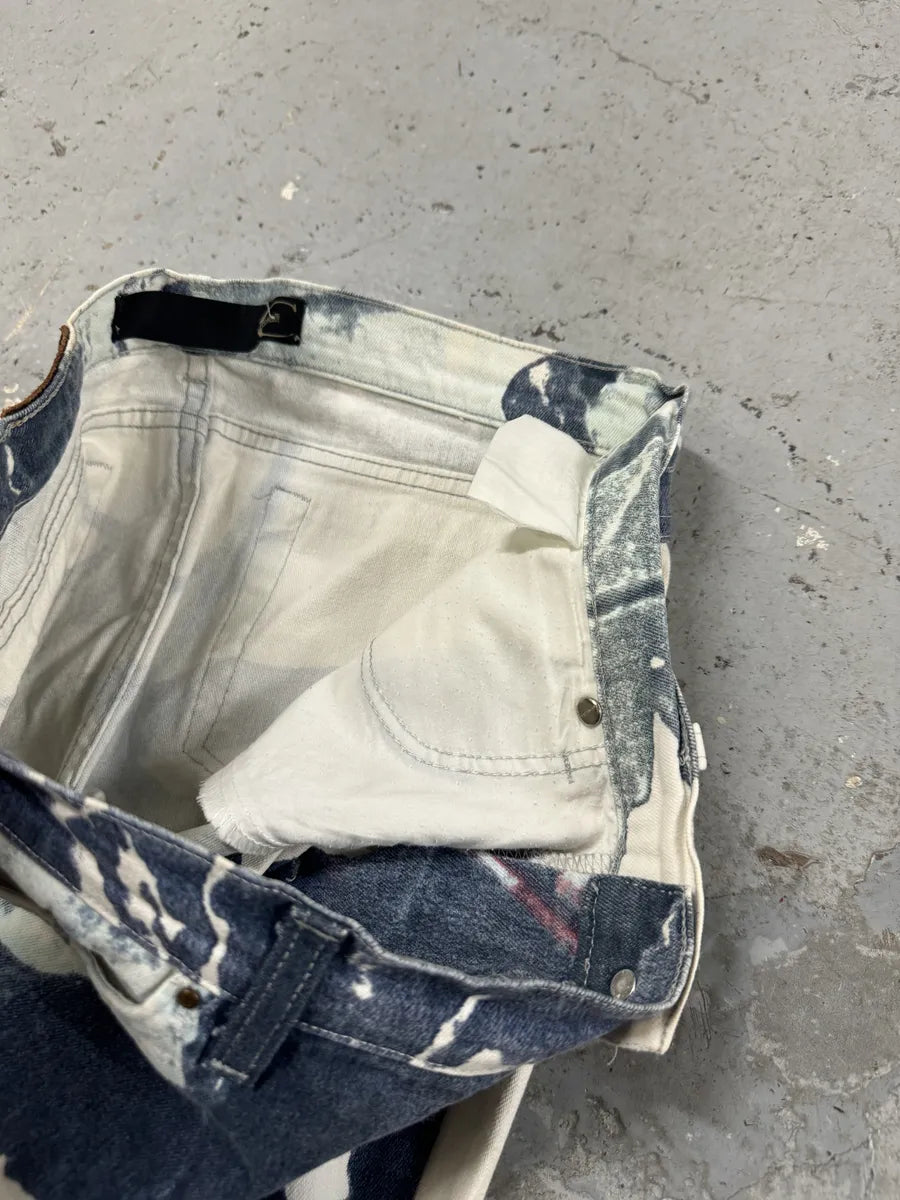 2000s Cavalli White Floral Spectrum Relaxed Straight Pants FxLKqCn 8