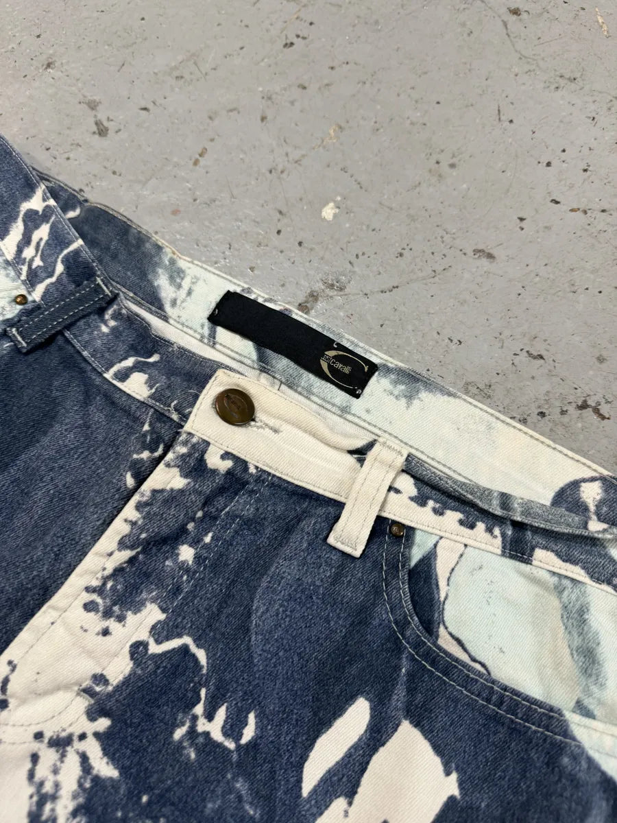 2000s Cavalli White Floral Spectrum Relaxed Straight Pants FxLKqCn 9