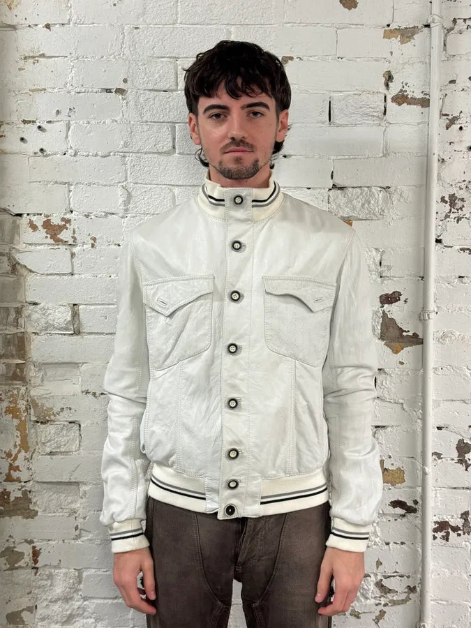 2000s Cavalli White Buttoned Leather Jacket lIgENOj 1