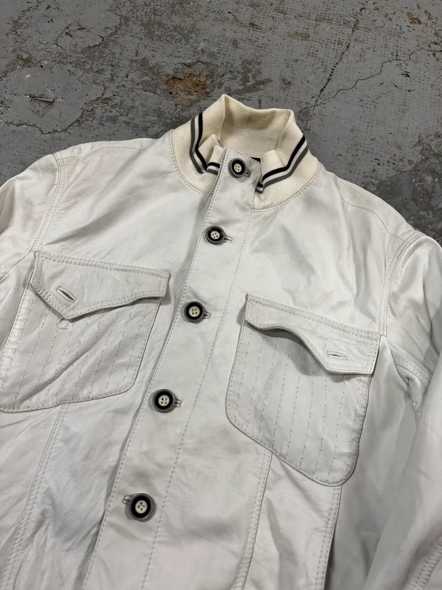 2000s Cavalli White Buttoned Leather Jacket lIgENOj 4
