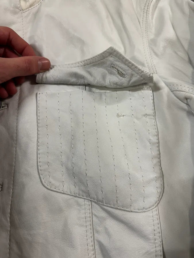 2000s Cavalli White Buttoned Leather Jacket lIgENOj 8