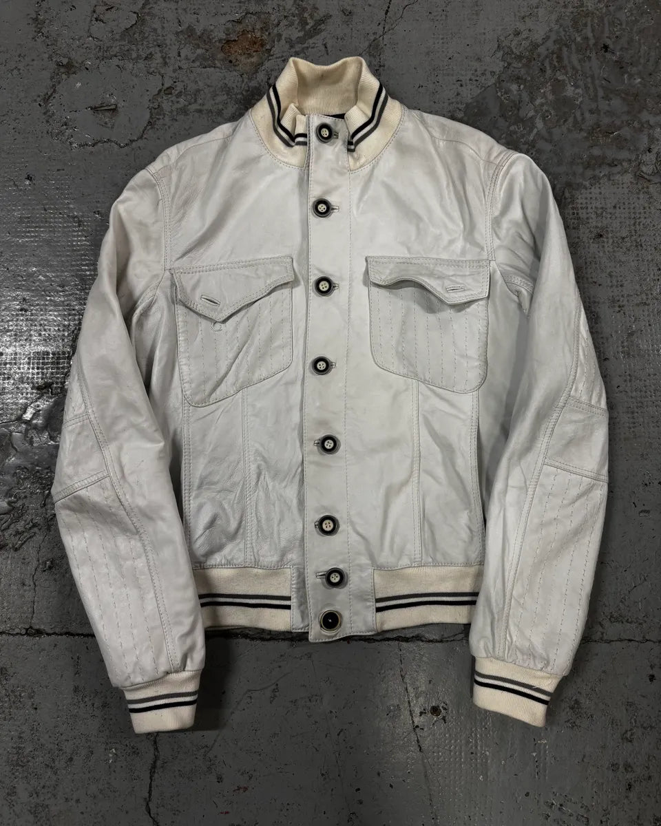 2000s Cavalli White Buttoned Leather Jacket lIgENOj 0