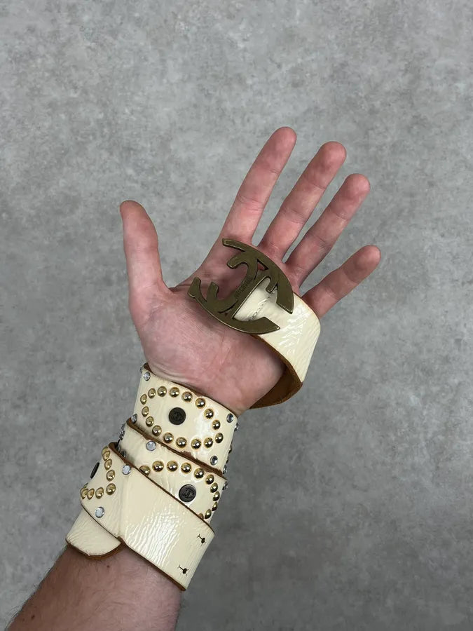 2000s Cavalli White Leather Studded Belt abGScRY 1