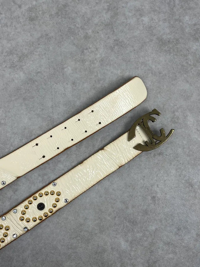 2000s Cavalli White Leather Studded Belt abGScRY 2
