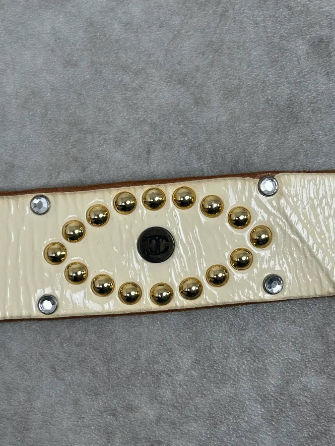 2000s Cavalli White Leather Studded Belt abGScRY 6