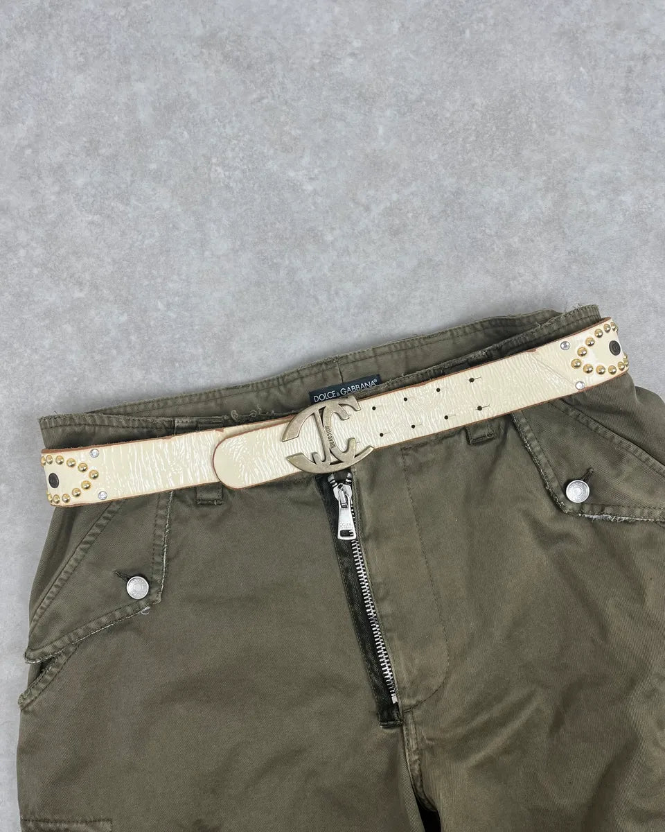 2000s Cavalli White Leather Studded Belt abGScRY 0