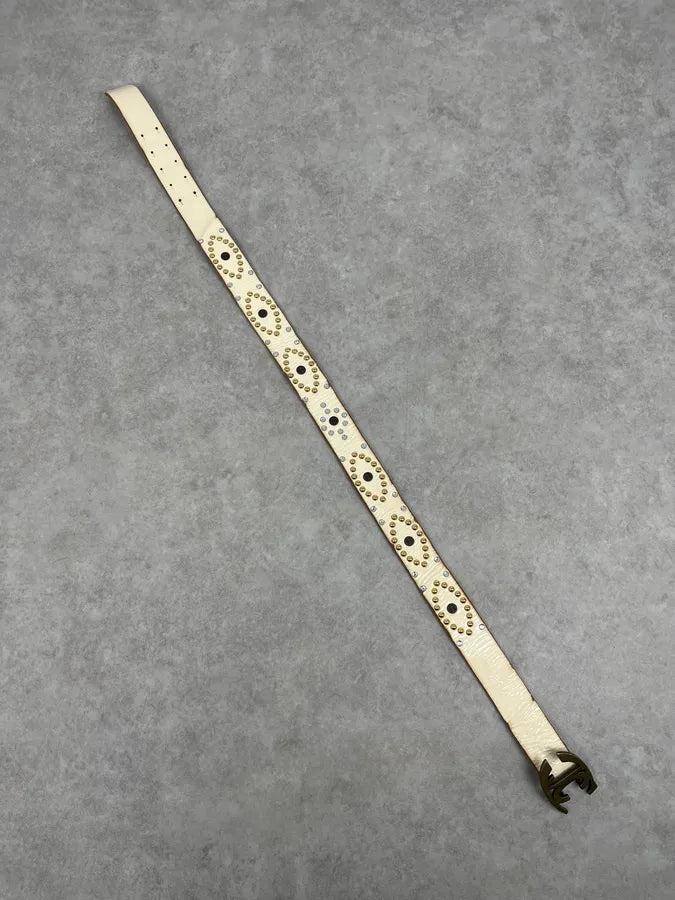 2000s Cavalli White Leather Studded Belt abGScRY 7