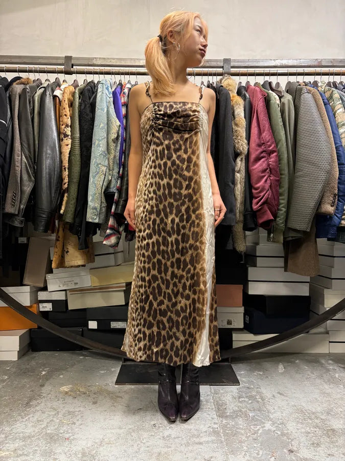 2000s Cavalli White Leopard Print Long Silk Dress rlRPVll 1