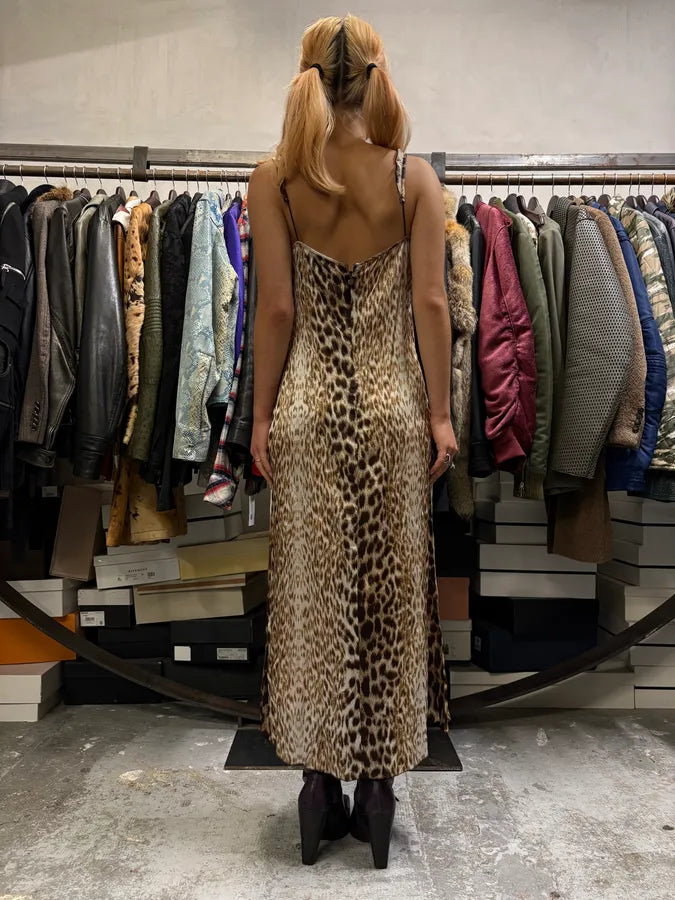2000s Cavalli White Leopard Print Long Silk Dress rlRPVll 2