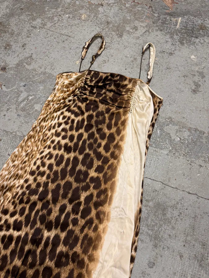 2000s Cavalli White Leopard Print Long Silk Dress rlRPVll 3