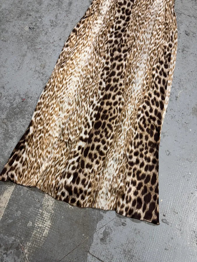 2000s Cavalli White Leopard Print Long Silk Dress rlRPVll 4
