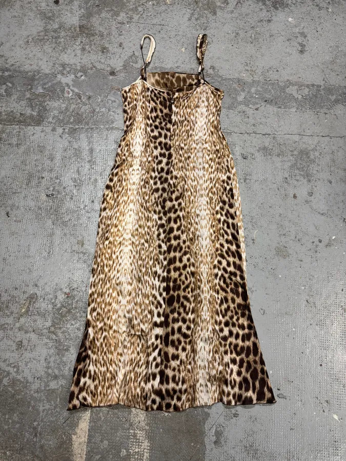 2000s Cavalli White Leopard Print Long Silk Dress rlRPVll 5