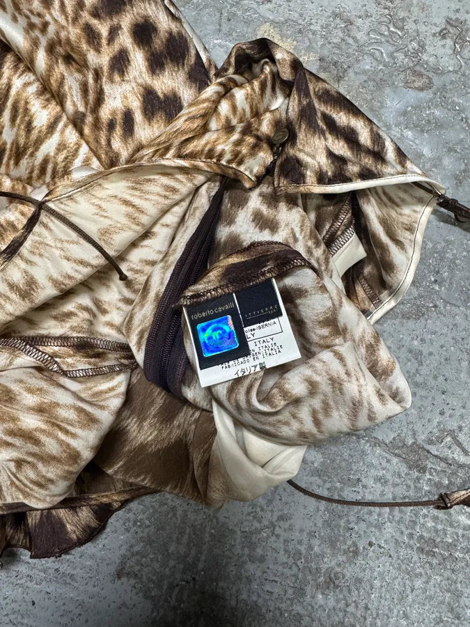 2000s Cavalli White Leopard Print Long Silk Dress rlRPVll 6