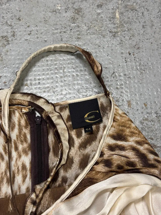 2000s Cavalli White Leopard Print Long Silk Dress rlRPVll 7