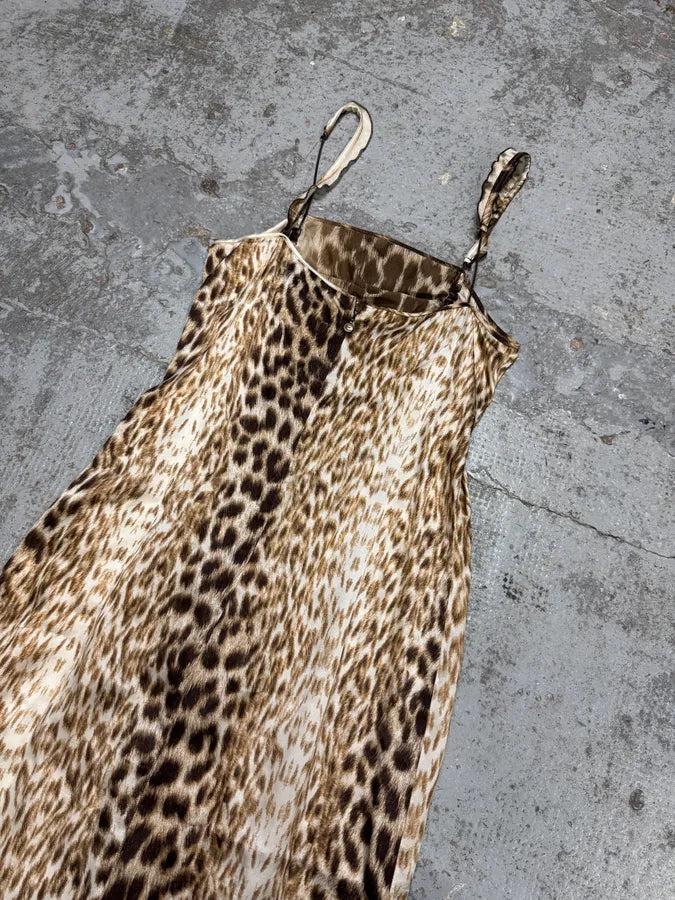 2000s Cavalli White Leopard Print Long Silk Dress rlRPVll 8