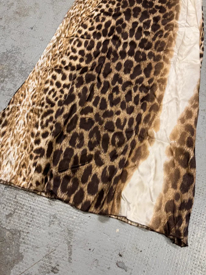 2000s Cavalli White Leopard Print Long Silk Dress rlRPVll 9