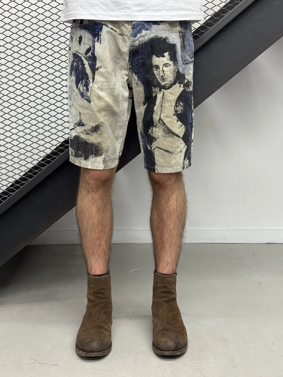 2000s Cavalli White Napoleon Painting Shorts ZBgWCTX 0