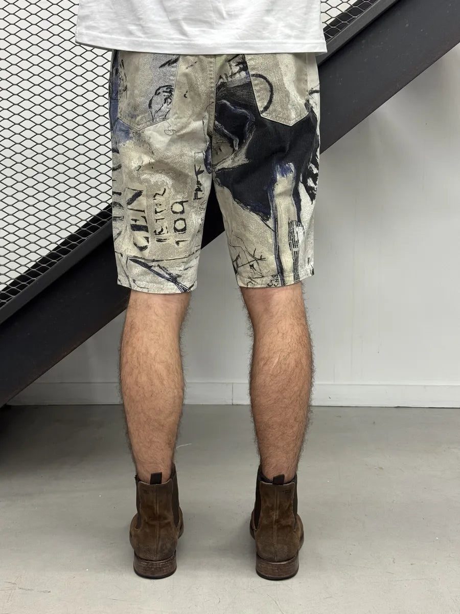 2000s Cavalli White Napoleon Painting Shorts ZBgWCTX 1