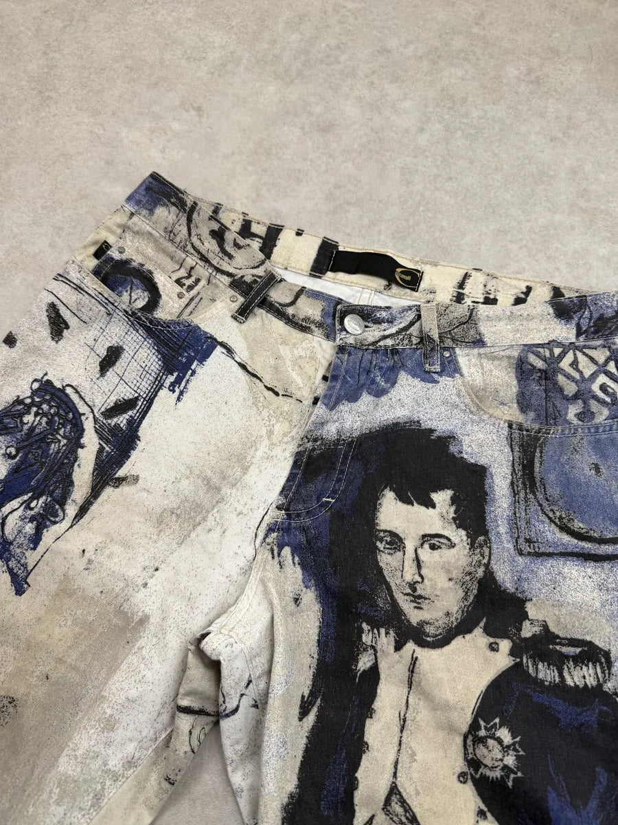 2000s Cavalli White Napoleon Painting Shorts ZBgWCTX 11