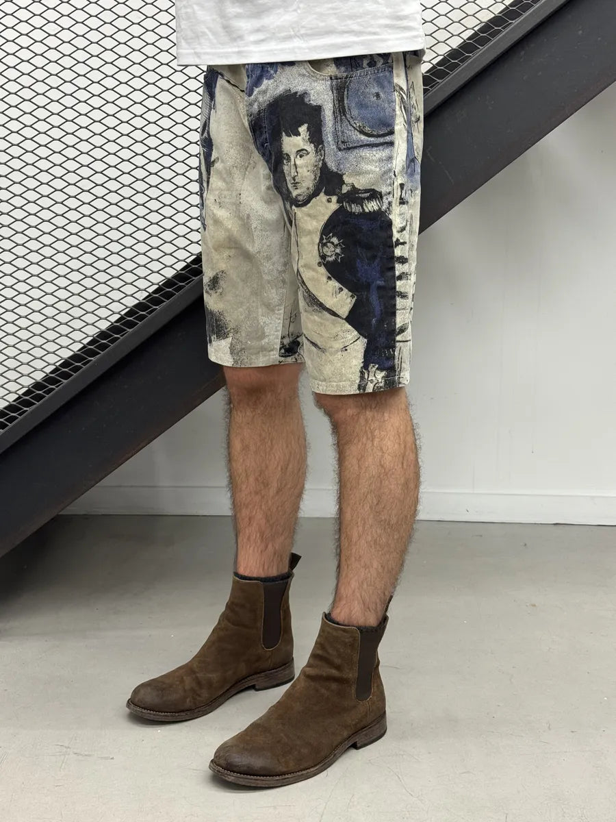 2000s Cavalli White Napoleon Painting Shorts ZBgWCTX 2