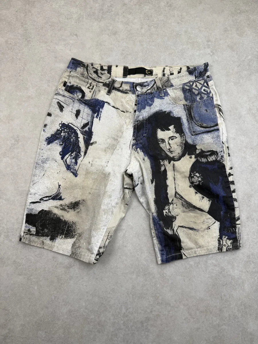 2000s Cavalli White Napoleon Painting Shorts ZBgWCTX 3
