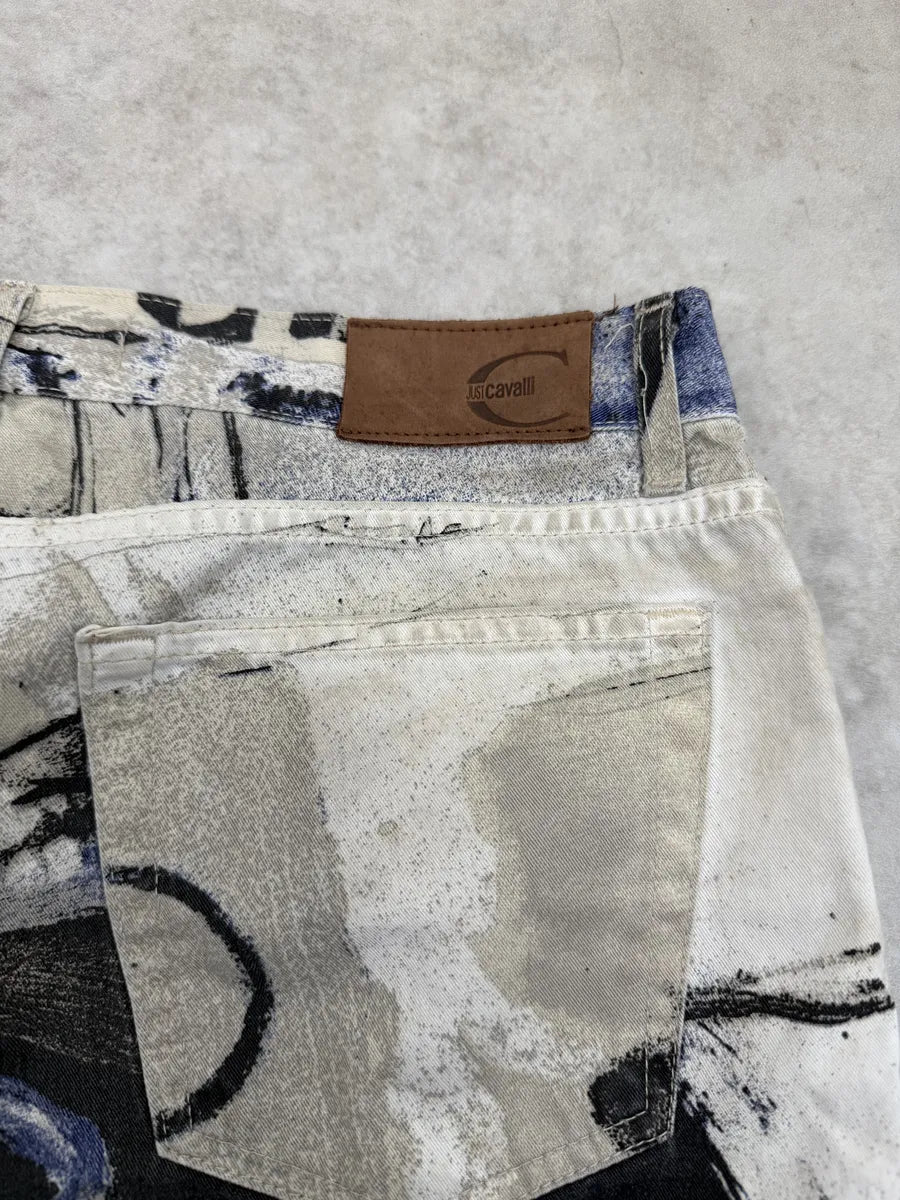 2000s Cavalli White Napoleon Painting Shorts ZBgWCTX 4