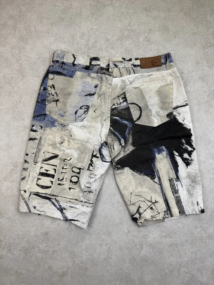 2000s Cavalli White Napoleon Painting Shorts ZBgWCTX 6