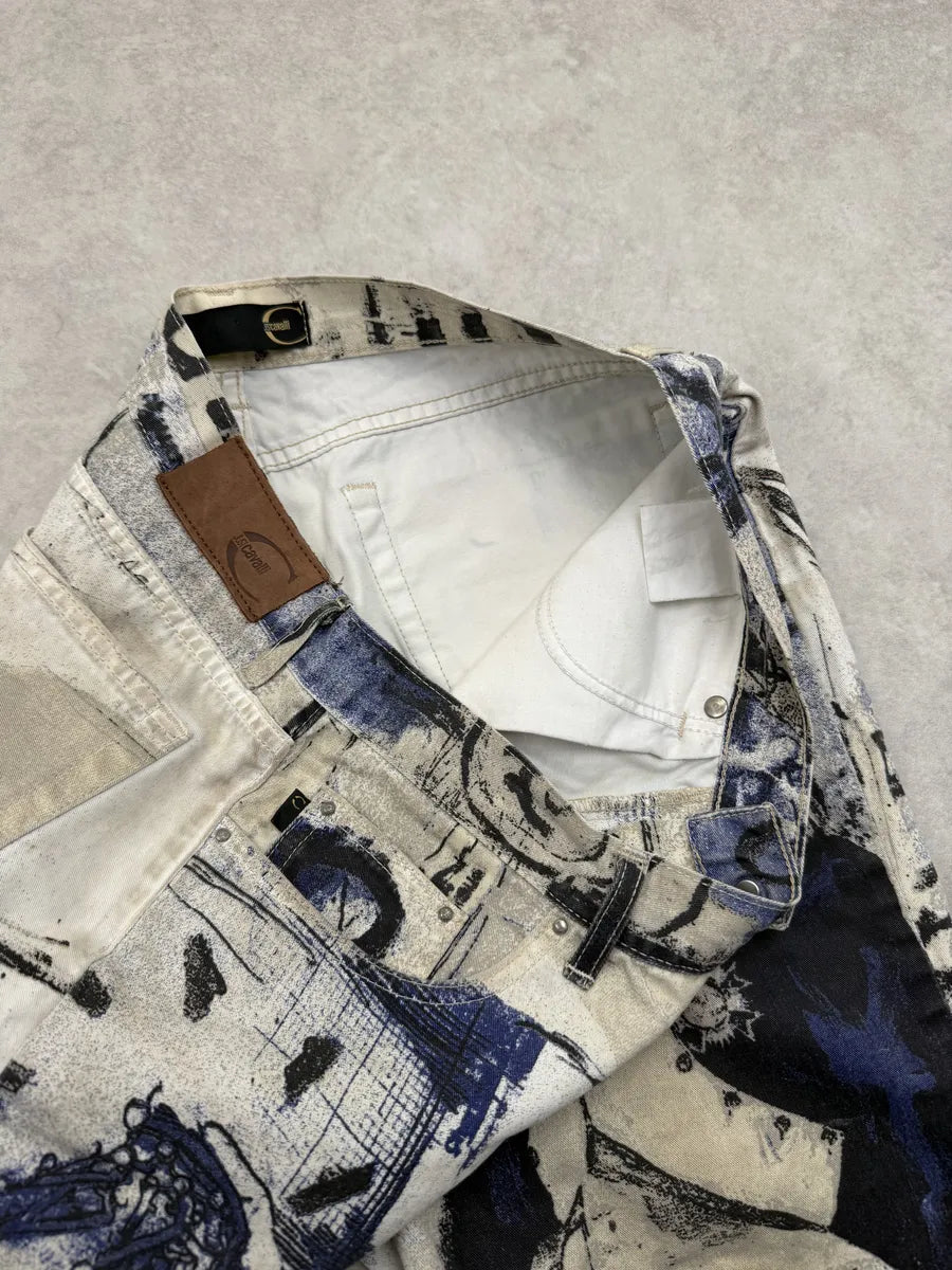 2000s Cavalli White Napoleon Painting Shorts ZBgWCTX 8