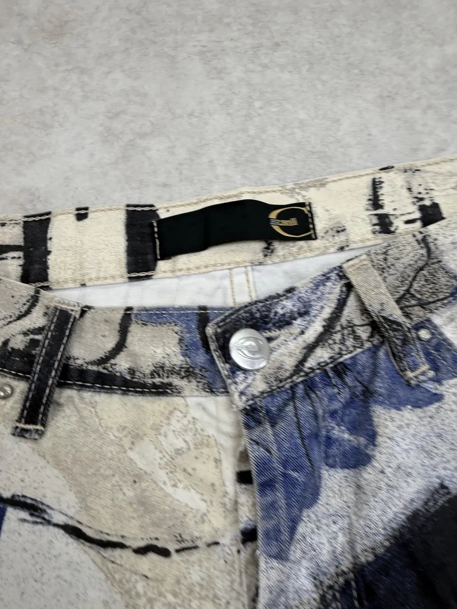 2000s Cavalli White Napoleon Painting Shorts ZBgWCTX 9