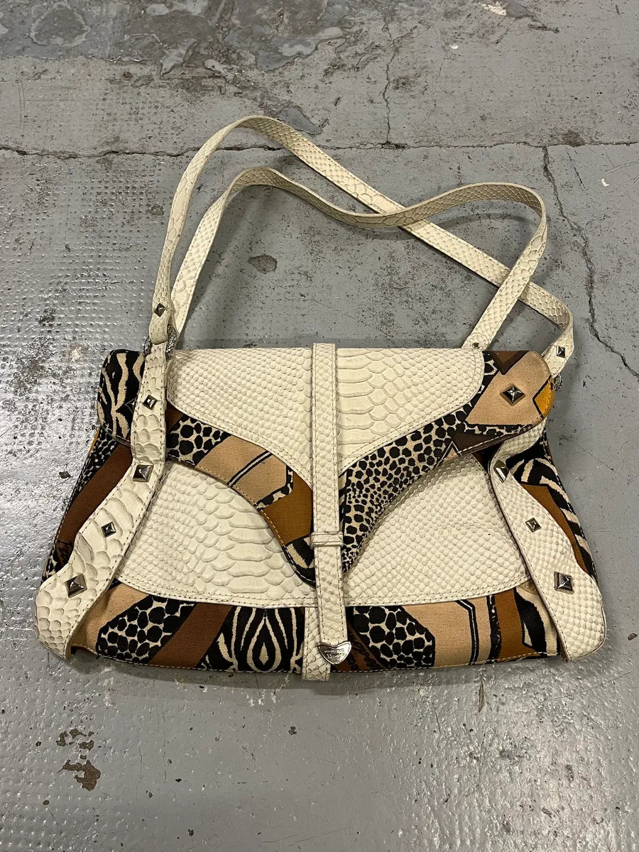 2000s Cavalli White Python Snakeskin Leather Effect Handle Bag ibTahmm 0
