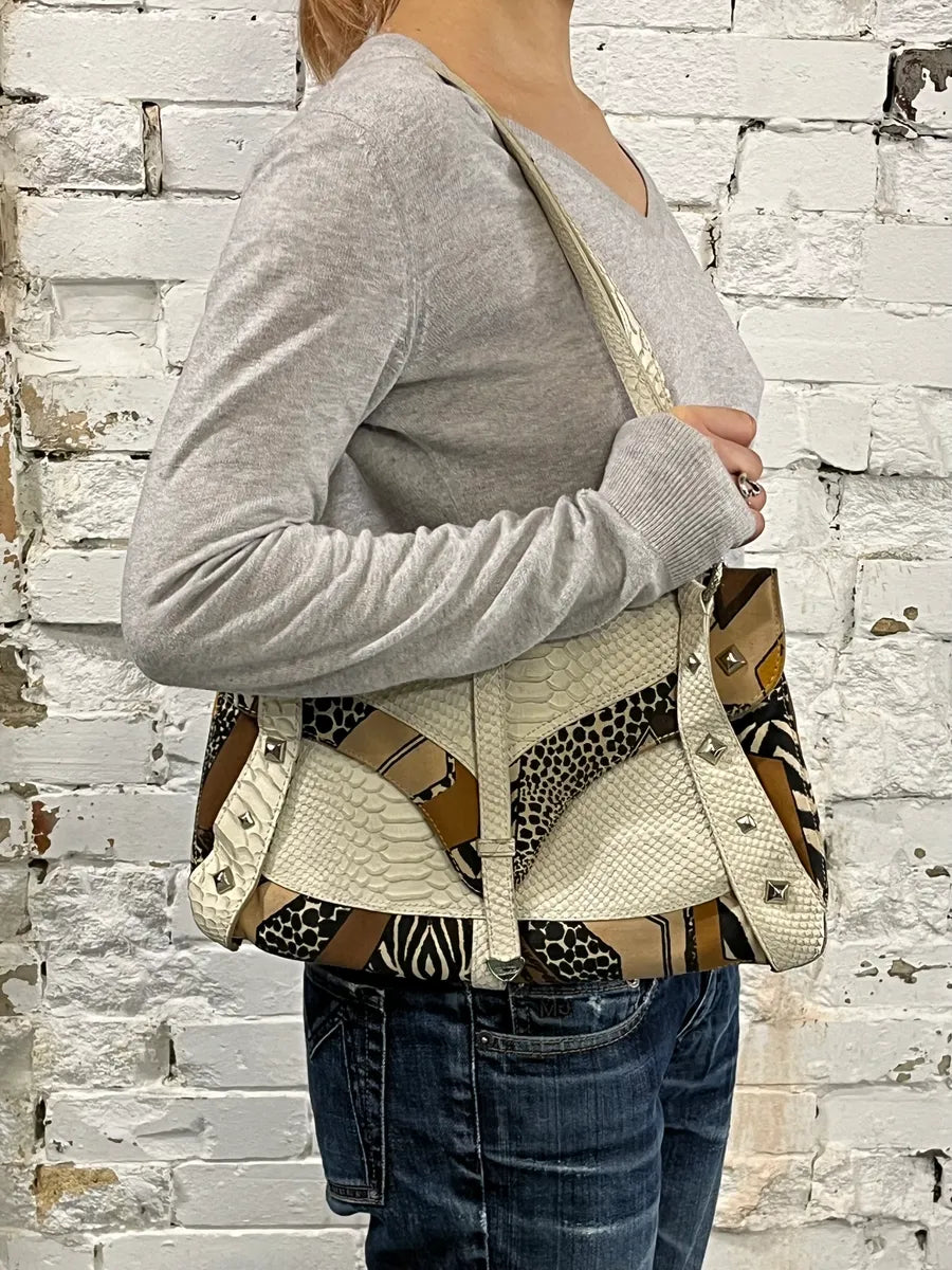 2000s Cavalli White Python Snakeskin Leather Effect Handle Bag ibTahmm 1