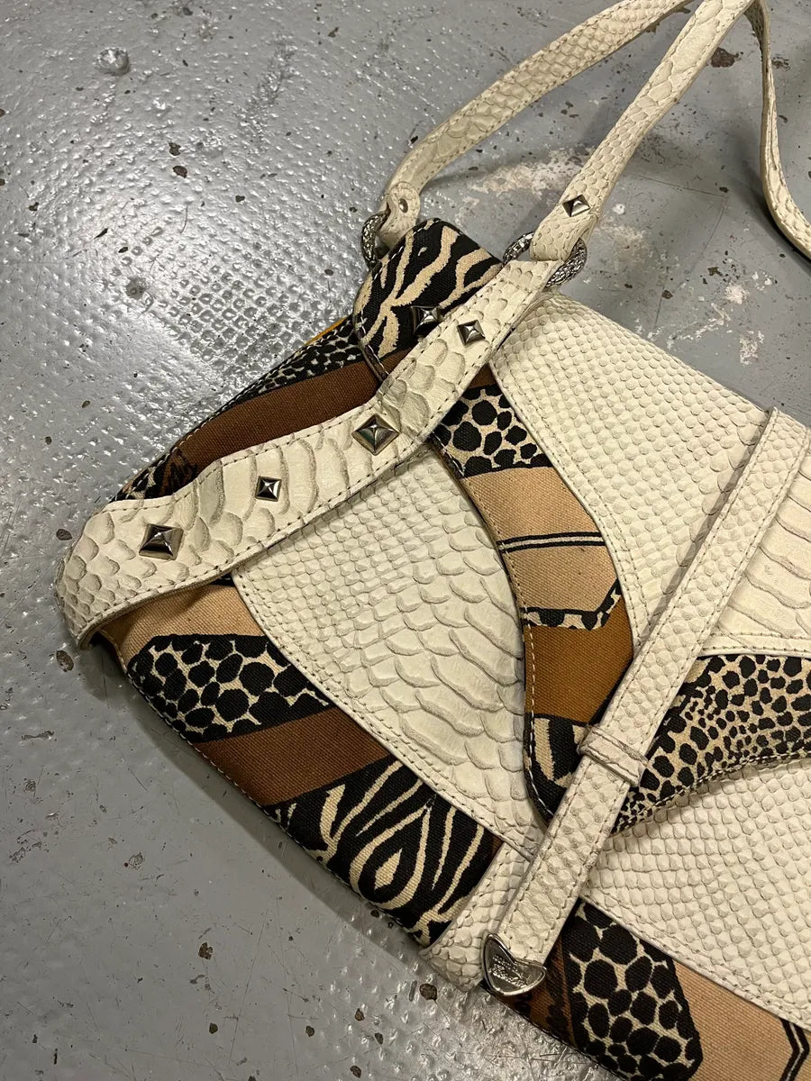 2000s Cavalli White Python Snakeskin Leather Effect Handle Bag ibTahmm 2