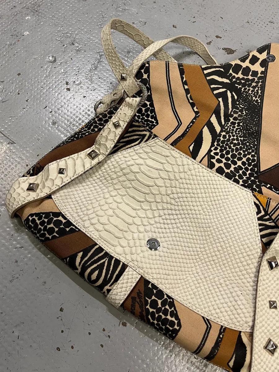 2000s Cavalli White Python Snakeskin Leather Effect Handle Bag ibTahmm 4
