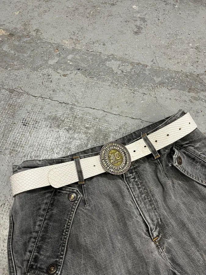 2000s Cavalli White Snakeskin Effect Leather Belt kLvYRGU 0