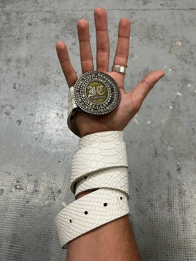 2000s Cavalli White Snakeskin Effect Leather Belt kLvYRGU 1