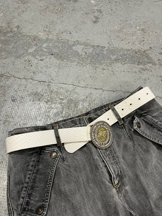 2000s Cavalli White Snakeskin Effect Leather Belt kLvYRGU 2