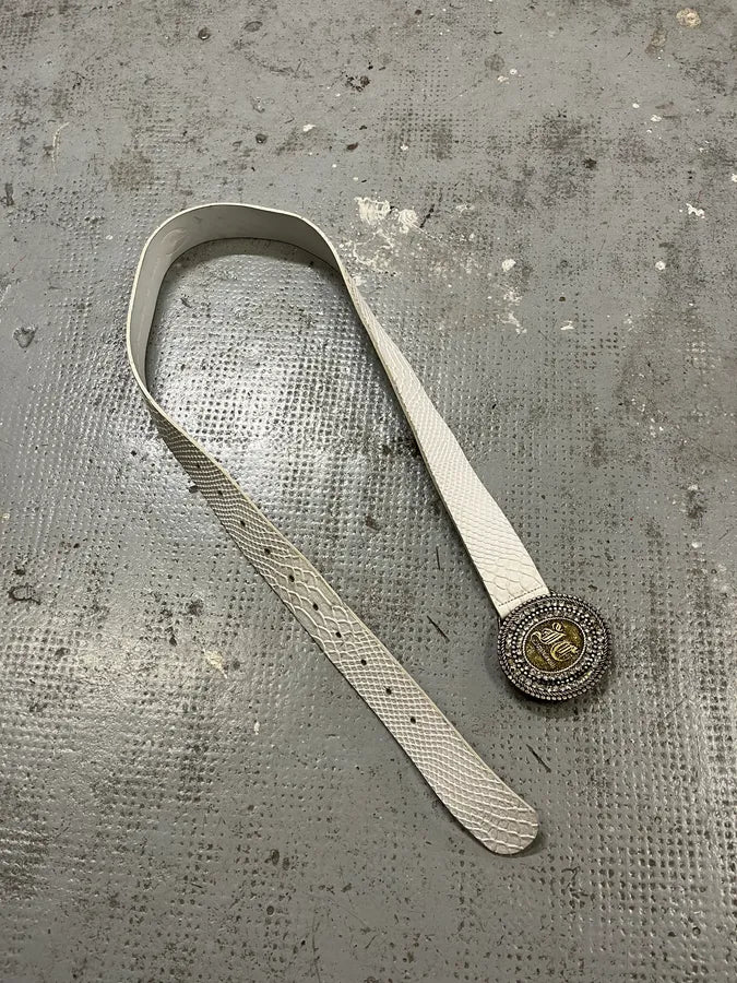 2000s Cavalli White Snakeskin Effect Leather Belt kLvYRGU 3