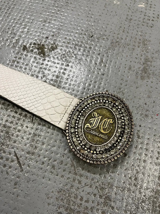 2000s Cavalli White Snakeskin Effect Leather Belt kLvYRGU 5