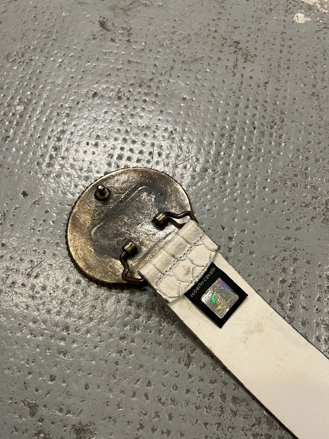 2000s Cavalli White Snakeskin Effect Leather Belt kLvYRGU 7