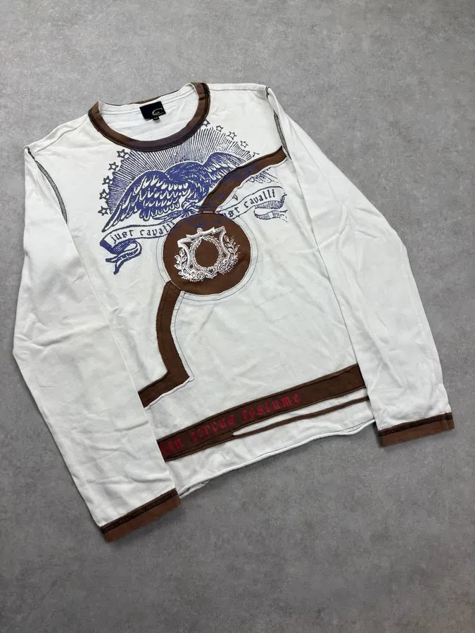 2000s Cavalli White Stitched Royal Emblem Longsleeve T-Shirt pYpHMfO 3