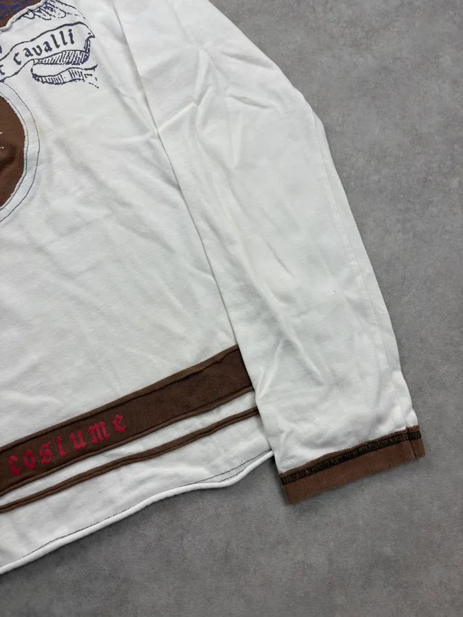 2000s Cavalli White Stitched Royal Emblem Longsleeve T-Shirt pYpHMfO 7