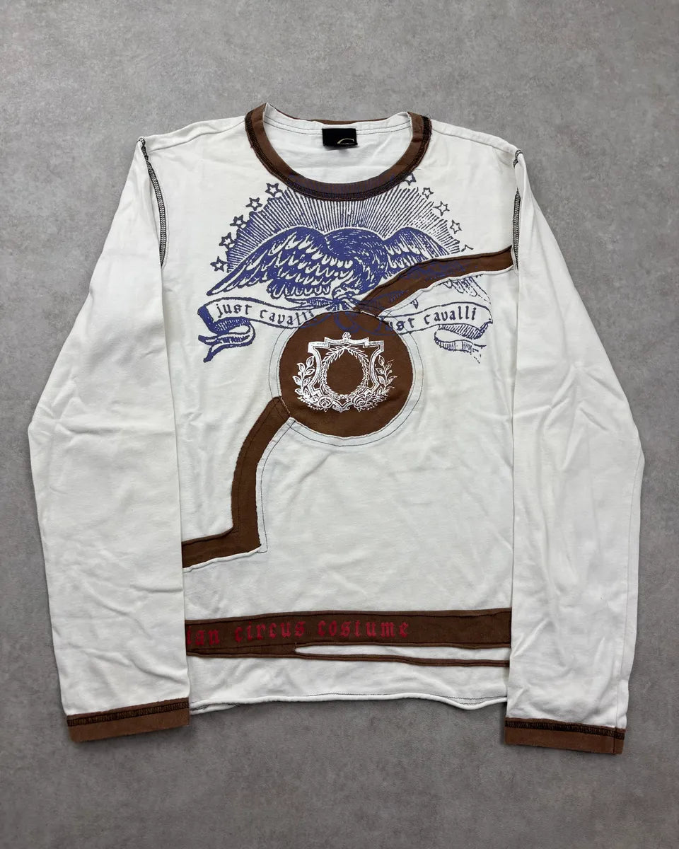 2000s Cavalli White Stitched Royal Emblem Longsleeve T-Shirt pYpHMfO 2