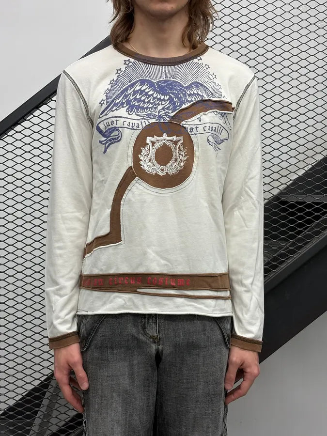 2000s Cavalli White Stitched Royal Emblem Longsleeve T-Shirt pYpHMfO 0